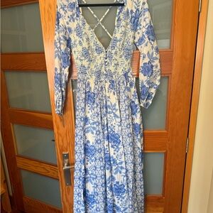 Floral Blue and White Midi Dress